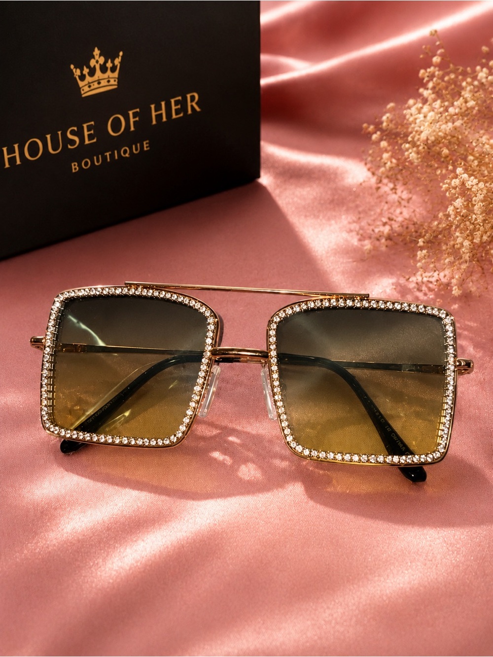 Gold Square Sunglasses with Brown Gradient Lenses